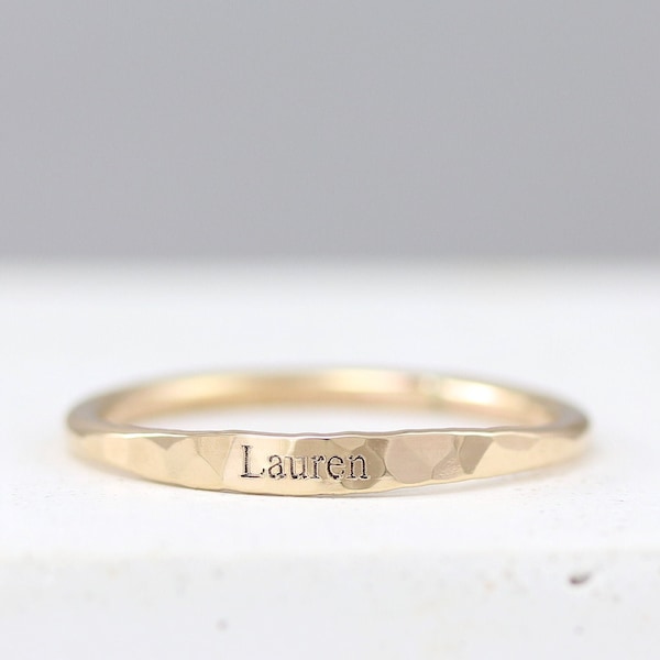 Personalized Name Ring | Stackable Hammered  | Rose Gold Custom Name Ring | Stacking Sterling Silver | Gift For Her | Birthday | Engraved