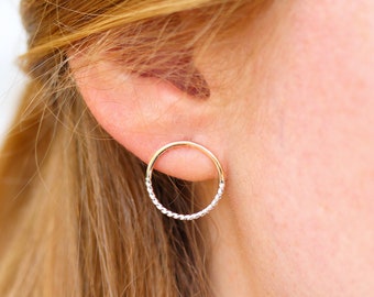 Open Circle Earrings - Long Gold Circle Earrings - Stud Earrings - Minimalist Earrings - Statement Earrings -Dainty Sterling Silver Earrings