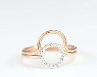 Circle Ring Set - Stacking Ring Set - Set of Two Rings - Rose Gold Rings - Gold Filled Rings -