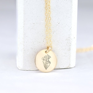 Birth Flower Necklace - Snowdrop - Birth Month Flower Jewelry - January Flower - Bridesmaids Gift - Valentines Day  Mothers Day Personalized
