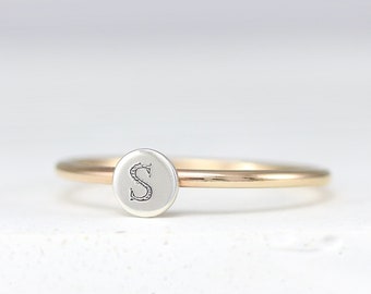 Initial Ring - Stacking Rings - Monogram Ring - Initial Stacking Ring - Letter Ring - Silver Initial Ring - Stackable Ring-Womens Ring