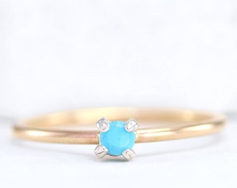 Turquoise Ring Band - Turquoise Jewelry - Turquoise Gold Ring - Stackable Ring - Gift For Her - Rings for Women - Rose Gold Ring - Round