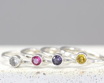 Birthstone Ring - Silver Birthstone Rings - Birthstone Jewelry - Birthstone Rings for Mom - Birthstone Ring Stackable - Mothers Day Ring