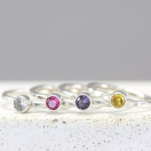 Birthstone Ring - Silver Birthstone Rings - Birthstone Jewelry - Birthstone Rings for Mom - Birthstone Ring Stackable - Mothers Day Ring