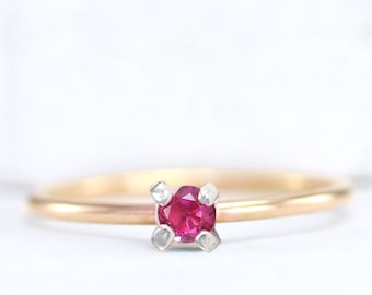 July Birthstone Ring - Dainty Birthstone Rings - Stackable  - Lab Created Ruby - Birthday - Gemstone - Rose Gold Filled - Silver - Promise