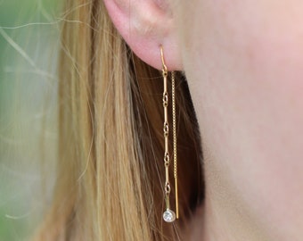 Line Threader Earrings - 14K Gold Filled Threader Earrings - Silver Threader Earrings - Chain Threader Earrings - Gold Threader Earrings