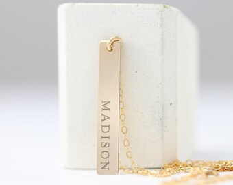 Vertical Name Necklace - Personalized Gift  - Bar - Initial - Gold - Custom Name Necklace - Gift For Her - Engraved - Birthday - Jewelry