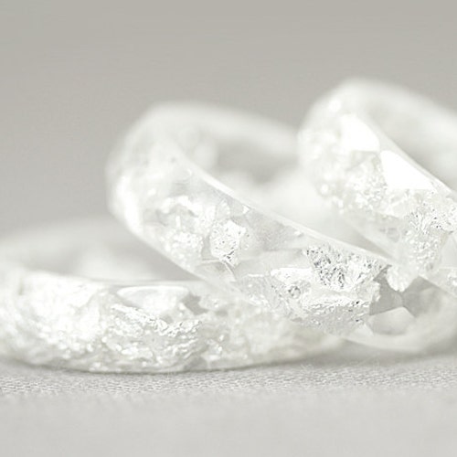 Resin Ring Clear Eco Resin Faceted Ring With Silver Flakes Etsy