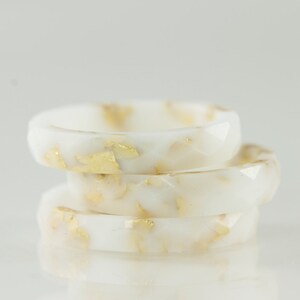 Resin Ring - White Eco Resin Faceted Ring with Gold Flakes - Resin Jewelry - Resin - Stack Ring - White Resin Ring  -22k Gold Flakes