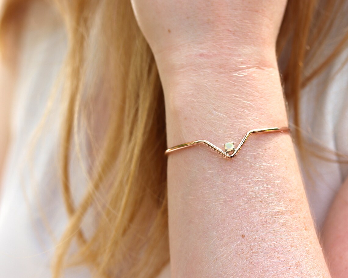 Chevron Gem Cuff Opal Bracelet Cuff 14K Gold Filled Cuff Etsy