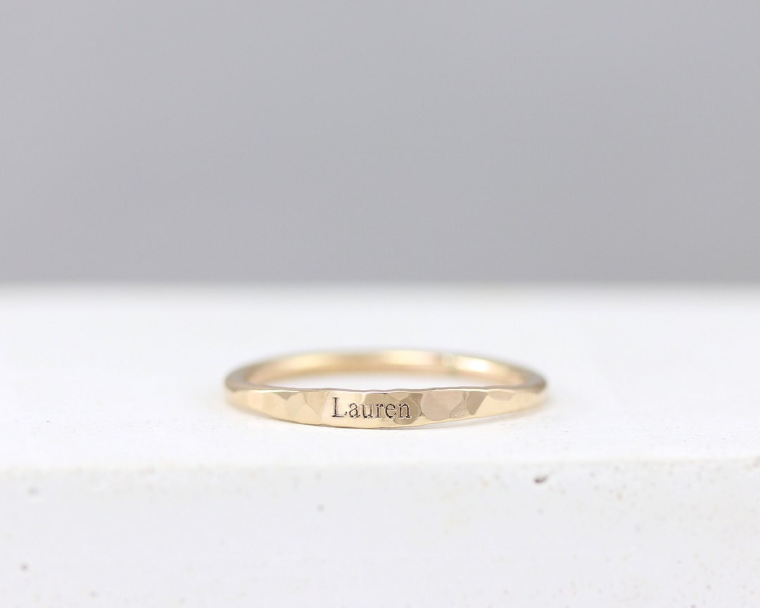 Personalized Name Ring | Stackable Hammered | Rose Gold Custom Name ...
