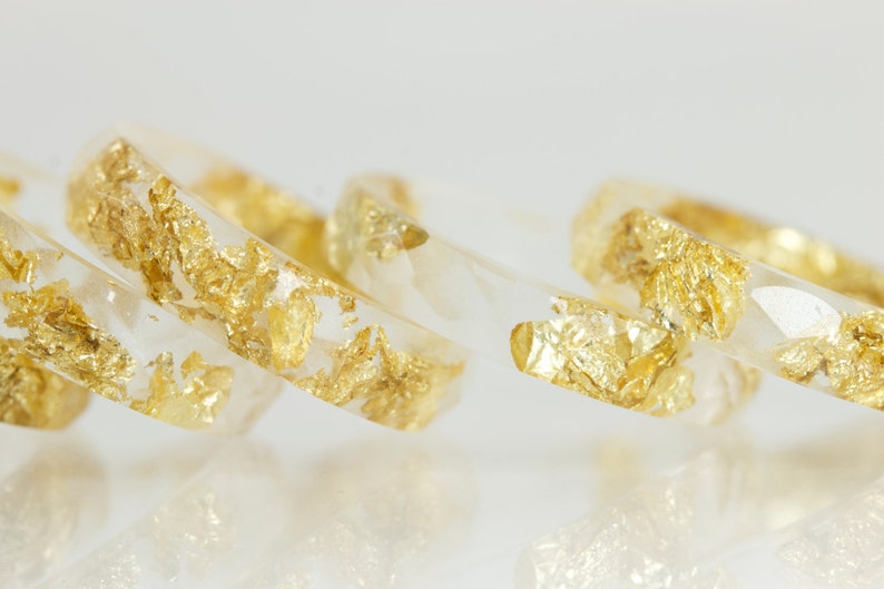 Resin Ring Clear Eco Resin Faceted Ring With Gold Flakes Etsy