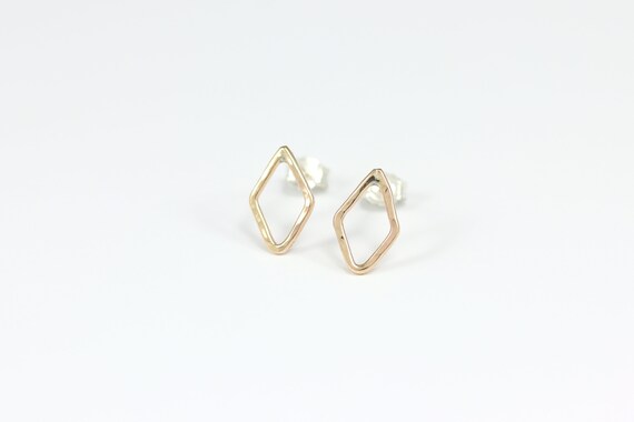 Tiny Diamond Studs Diamond Shape Earrings Tiny Square Etsy