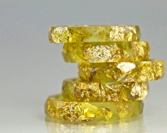 Resin Ring - Golden Avocado Eco Resin Faceted Ring with Gold Flakes