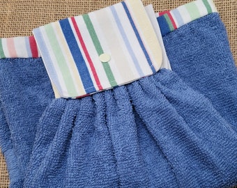 2 Kitchen Hanging Towels - Royal Blue with Beachy Stripes