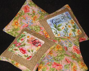 Set of 4 Lavender Sachets-Floral and Burlap - Free Shiping