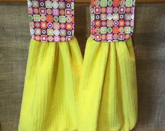 2 Groovy Microfiber Bright Yellow Kitchen Hanging Towel Set