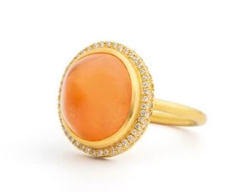 Mandarin Garnet Ring, 22K Gold, Natural Garnet And Diamond Ring, Hand Made Engagement Ring, Bridal Jewelry, Rare Find Ring, Gem Promise Ring