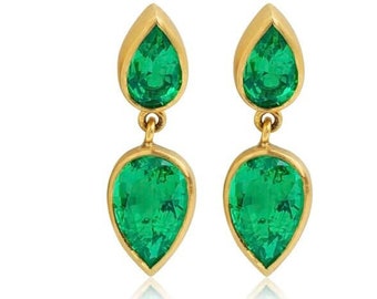 Women's 22K Gold Emerald (Lab Grown) Earrings, Luxury. Gift For Wife, One Of A Kind, Unique