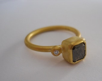 Anello con diamante marrone, diamanti naturali, oro 22 carati, diamante marrone taglio rosa e diamanti bianchi, anello per anniversario unico, pezzo unico, ritrovamento raro