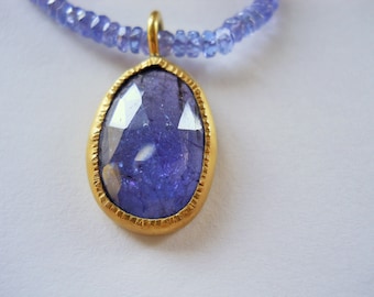 Made to Order Women&#39;s 22K Tanzanite Pendant on Faceted Tanzanite Bead Necklace, Luxury, One Of A Kind