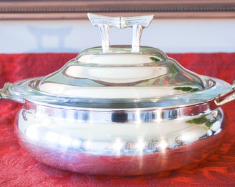 Antique Silver Plate Serving Dish - Lehman Brothers Silver Plate Covered Serving Dish - 2 Quart Pyrex Glass Baking Dish - Buffet Server