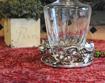 Antique Elkington Silver Plate Bottle Coaster - 1850 English Silver Plate Decanter Coaster - Figural Grape Vine - Turned Wood Base