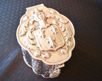 Vintage Silver Plate Tea Caddy - Silver Plate Canister with Lock - Armorial Lid - Lobed Silver Plate Tea Box - Knights Head & Sheild