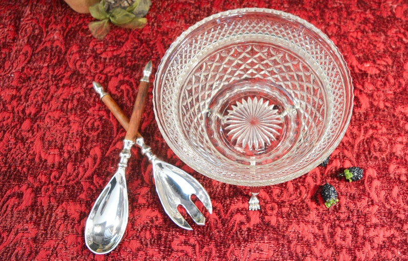 Glass and Silver Serving Set Wexford Salad Bowl Silver Plate and Wood Serving Spoon /& Fork Set Silver Plate Chafing Stand
