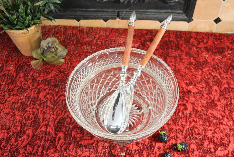 Glass and Silver Serving Set Wexford Salad Bowl Silver Plate and Wood Serving Spoon /& Fork Set Silver Plate Chafing Stand