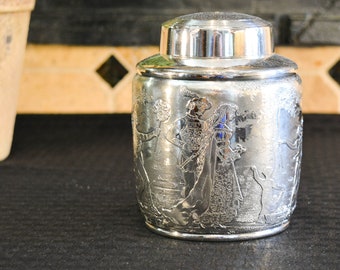 Antique Reed & Barton Tea Caddy - Silver Plate Container - Engraved Renaissance Scenes - Silver Plate Canister - Silver PlateTea Box
