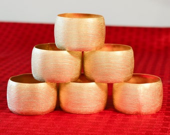 Set of 6 Gold Napkin Rings  - Textured Gold Napkin Rings - Vintage Gold Tone Napkin Rings