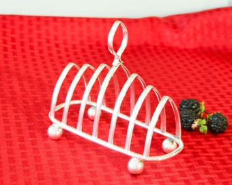 English Silver Plate Toast Rack - 6 Slice Silver Toast Rack - Gothic Arch Toast Rack - Ball Feet - Loop Center Handle