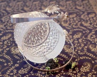 Crystal and Silver Plate Ice Bucket Wine Chiller - Silver Plate Large Ice Tongs - Sheffield England