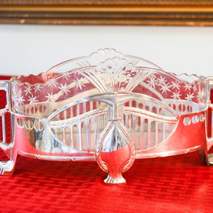 WMF Silver Plate Jardiniere - Antique German Jardiniere - Planter - Centerpiece Dish - Art Deco Design - Cut Crystal liner