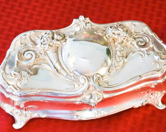 Weidlich Brothers Silver Plate Jewelry Casket - Large Silver Plate Jewelry Box - Silver Plate Trinket Box - Antique Jewelry Box