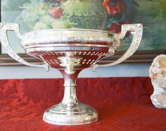 Antique Silver Plate Tazza - Dutch Revival Silver Plate Centerpiece Dish - Large Quadruple Plate Centerpiece - Dutch Pastoral Scenes