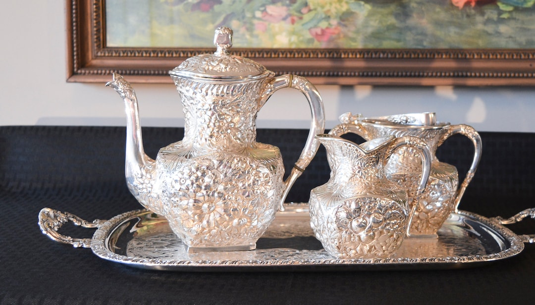 Antique Barbour Bros Quadruple Plate Tea Set - Silver Plate