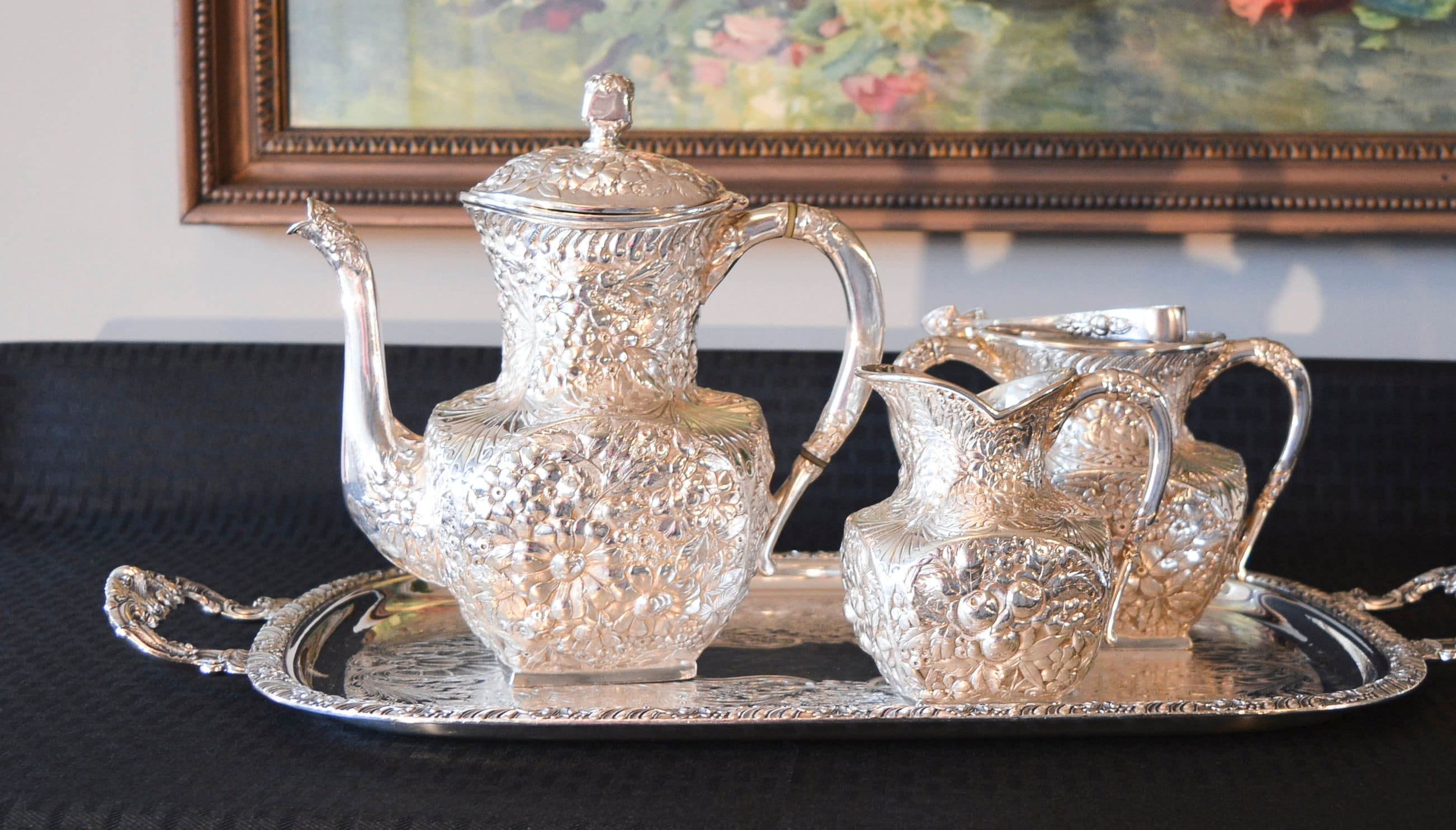 Ware Tea Cup Set Metal Service Silver Tray Interior Home Kitchen a