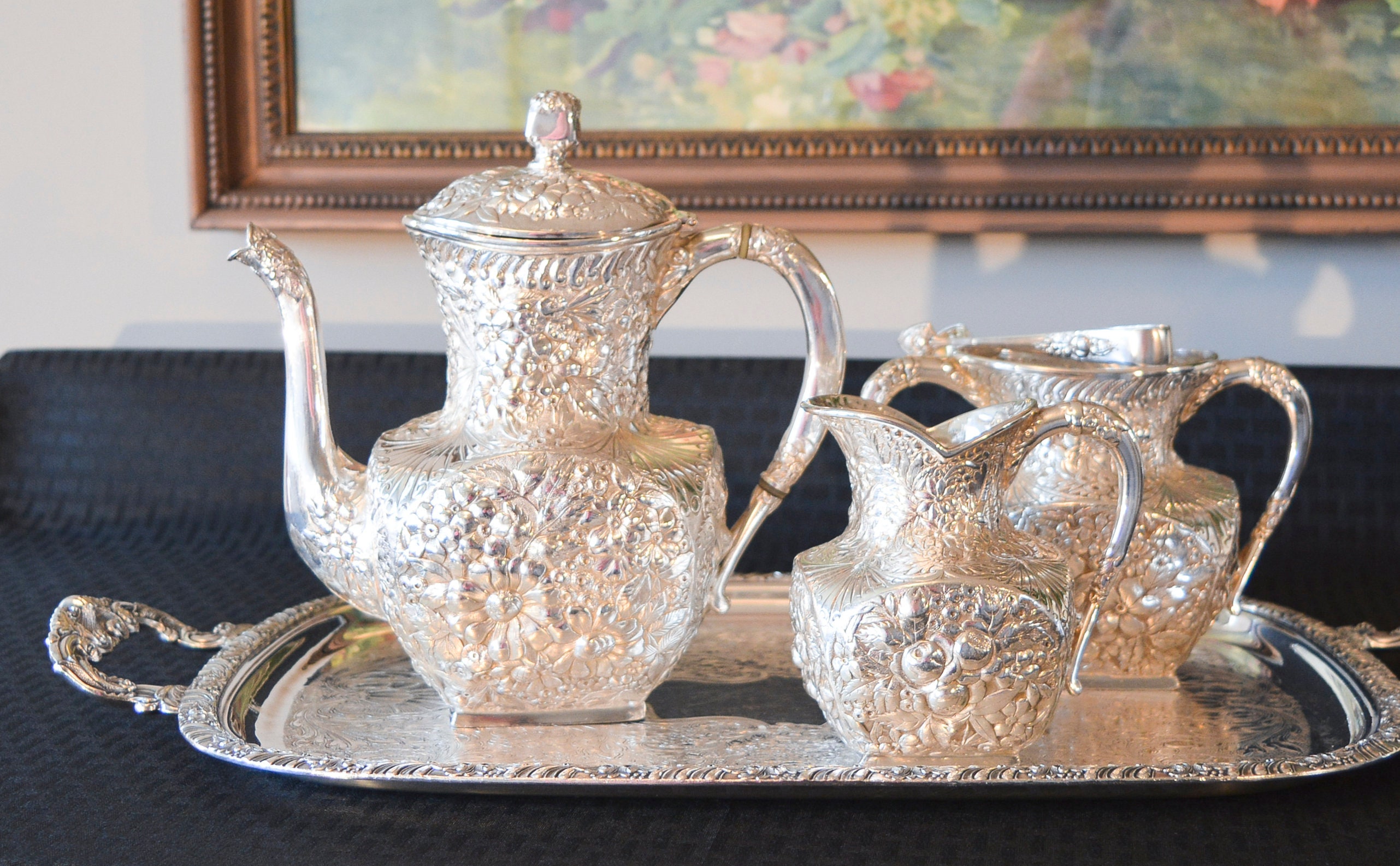 Antique Barbour Bros Quadruple Plate Tea Set - Silver Plate