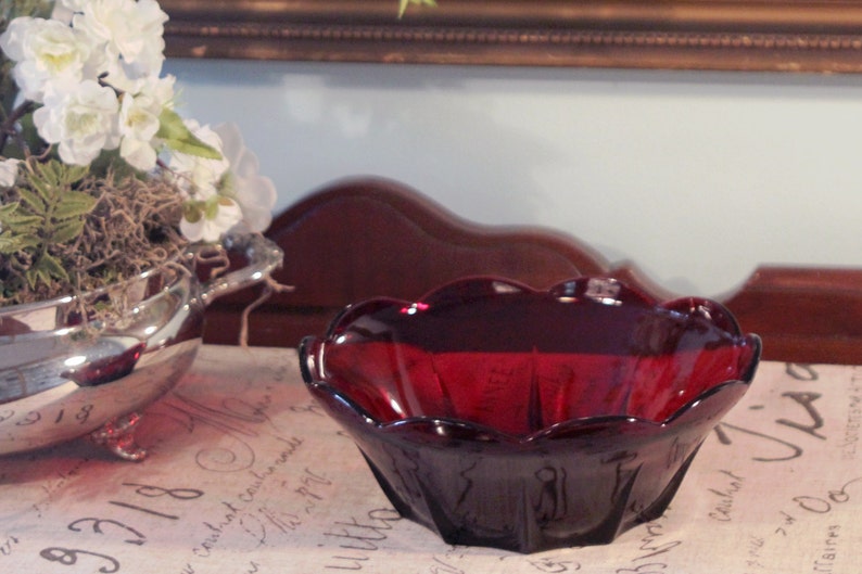 Ruby Red Depression Glass Scalloped Edge Bowl Red Etsy