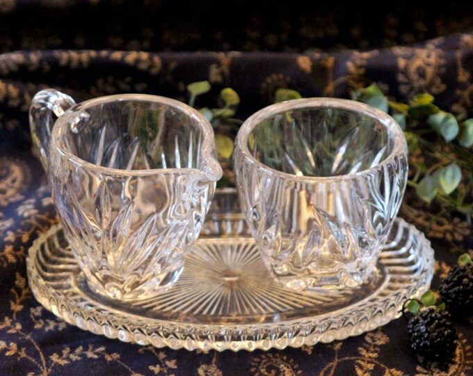 Crystal Cream and Sugar Set Oval Serving Tray Three Piece Etsy
