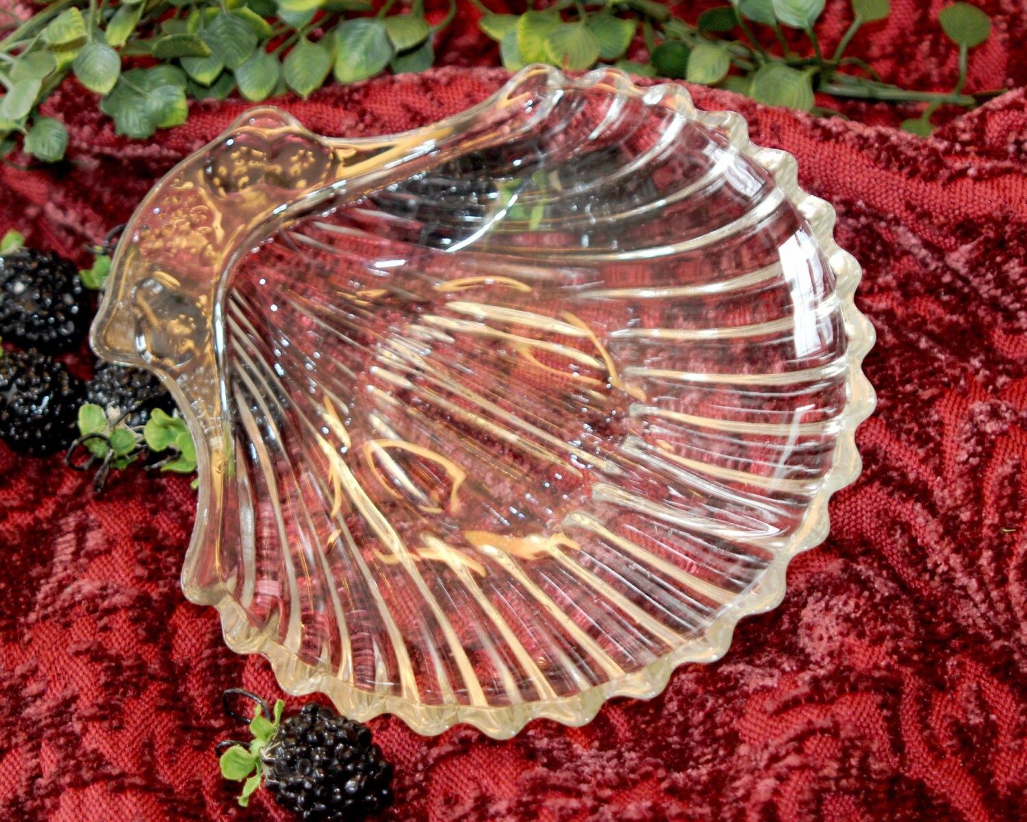 Vintage Glass Clam Shell Divided Dish Condiment Relish Etsy