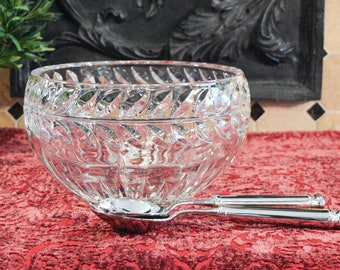 Large Crystal Serving Bowl - Silver Plate Salad Serving Set - Godinger Silver Plate - Vintage Lead Crystal Bowl- Three Piece Serving Set