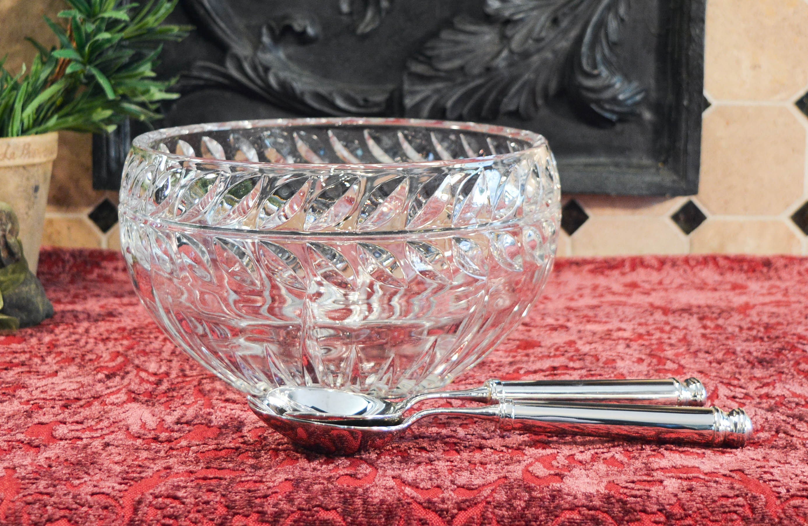 Large Crystal Serving Bowl Silver Plate Salad Serving Set Etsy