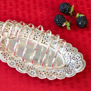 English Victorian Silver Plate Toast Rack with Crumb Tray - Charles Edward Nixon Sheffield England - 6 Slice Silver Toast Rack