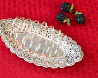 English Victorian Silver Plate Toast Rack with Crumb Tray - Charles Edward Nixon Sheffield England - 6 Slice Silver Toast Rack