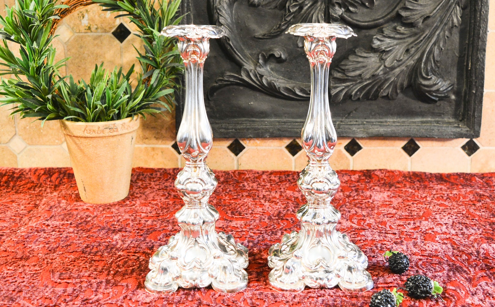 Antique 800 Silver Shabbat Candlesticks Pair of Antique Etsy