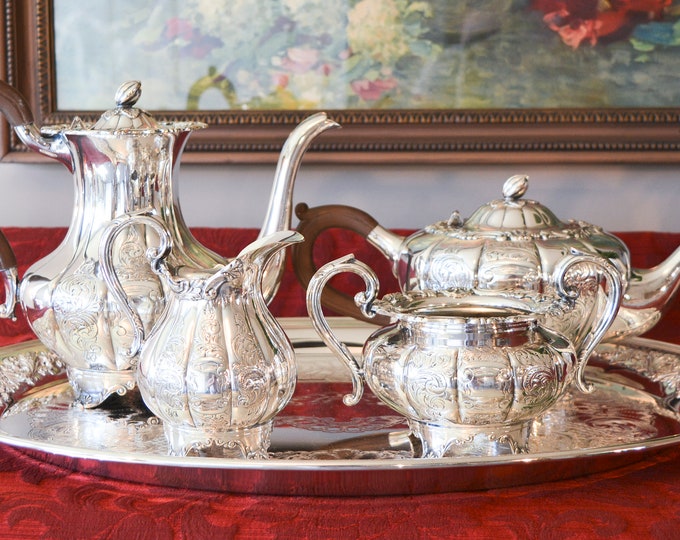 Antique Silver Plate Tea Set on Tray 5 Piece Tea Service Etsy