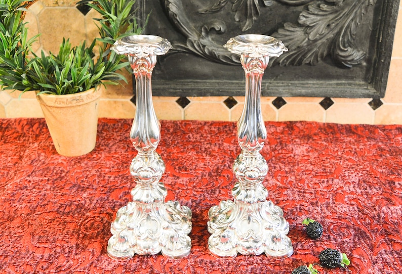Antique 800 Silver Shabbat Candlesticks Pair of Antique Etsy